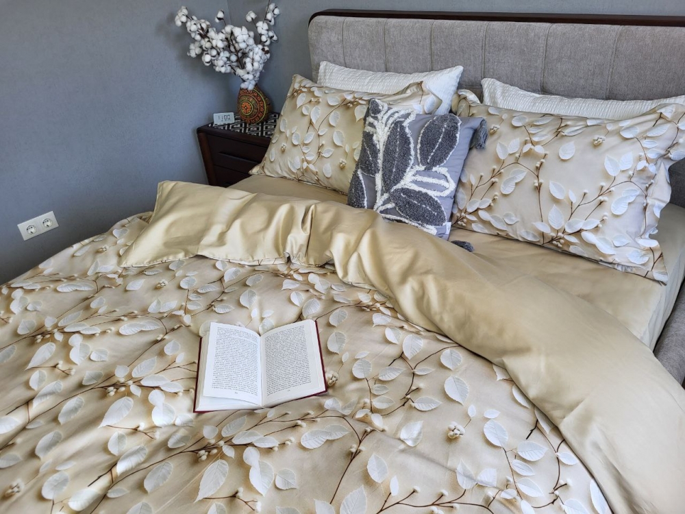 Постільна білизна Сатин PREMIUM, LEAVES (Полуторний) - Зображення 5