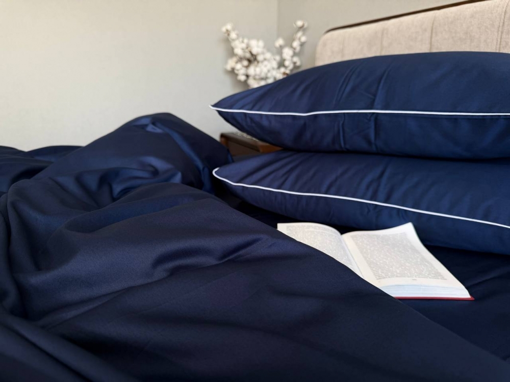 Постільна білизна Синій SD-4027, сатин LUX нав. з кантом (Сімейний)