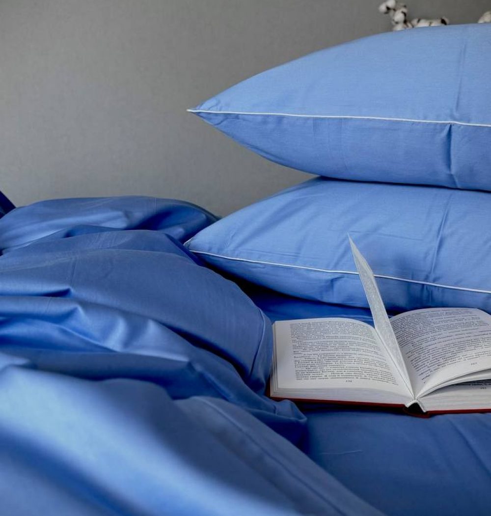 Постільна білизна Блакитний SD-3919, сатин LUX нав. з кантом (Сімейний)