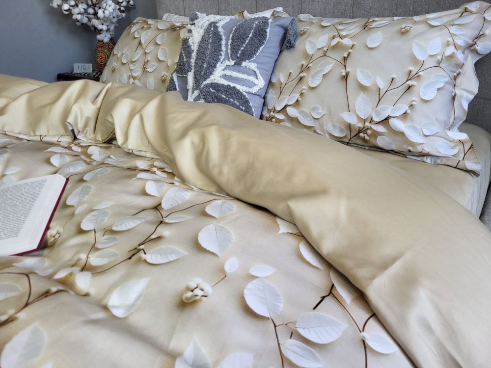 Постільна білизна Сатин PREMIUM, LEAVES (Євро) - Зображення 4