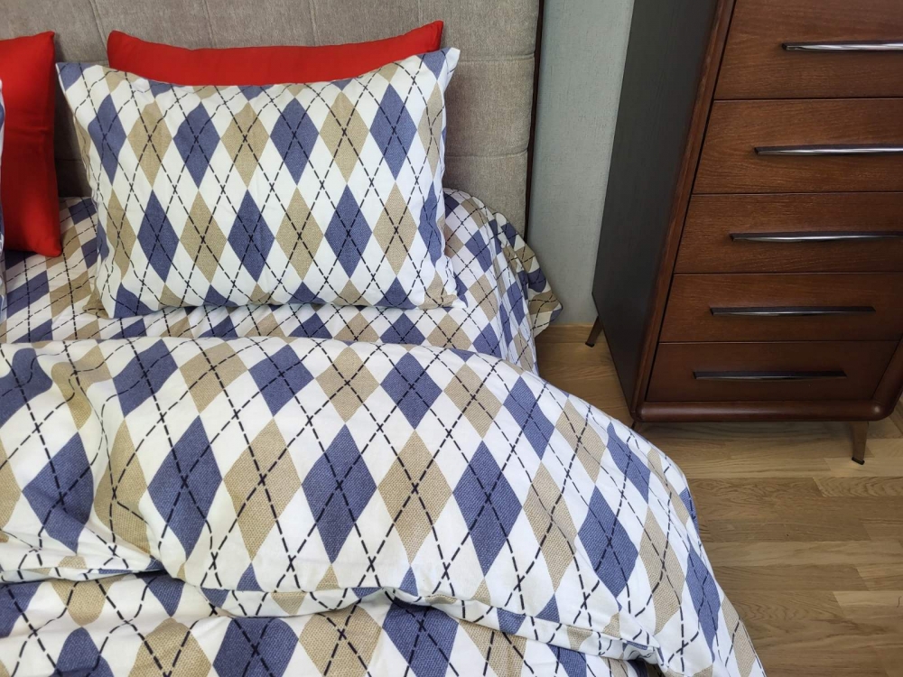 Постільна білизна Ромб синій, Turkish flannel (Полуторний)