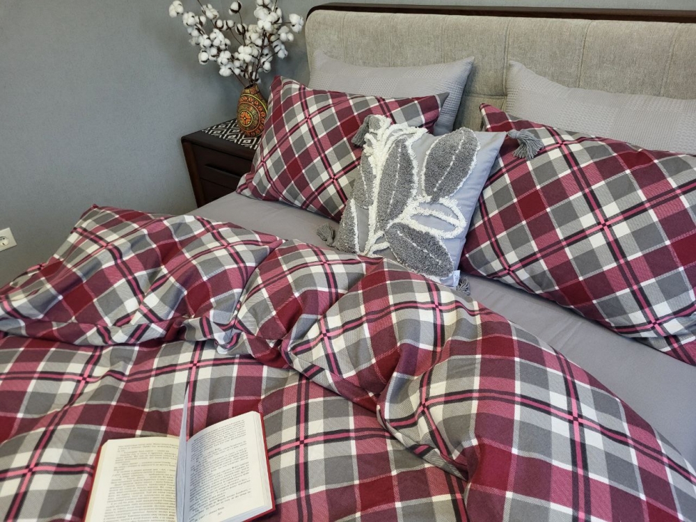 Постільна білизна Крафт бордо/сіра гавань, Turkish flannel (Сім. на резин.) - Зображення 5