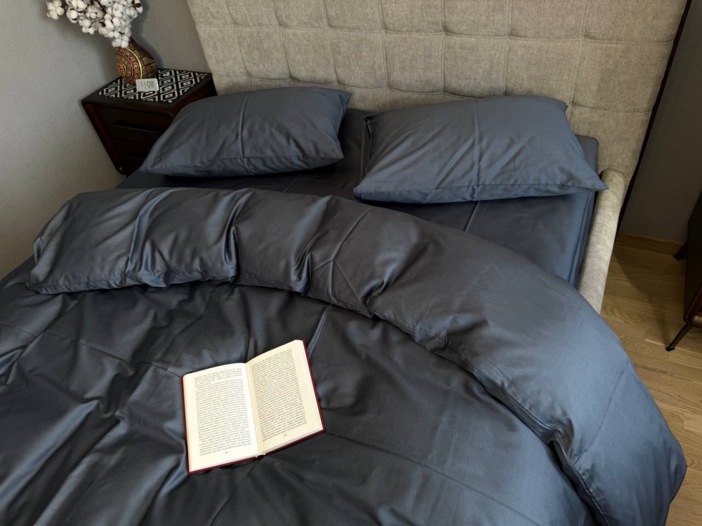 Постільна білизна Сірий джинс SD-3916, сатин LUX (Двосп. на рез.)