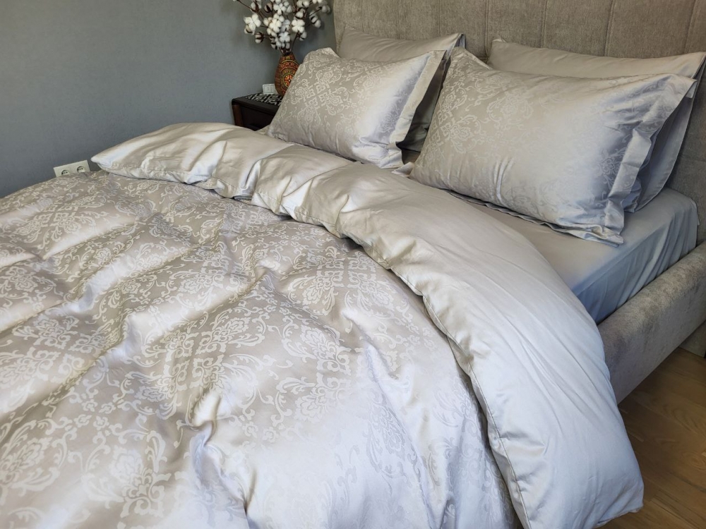 Постільна білизна Сатин JACQUARD, CASPE GREY нав 50*70см (Двоспальний)