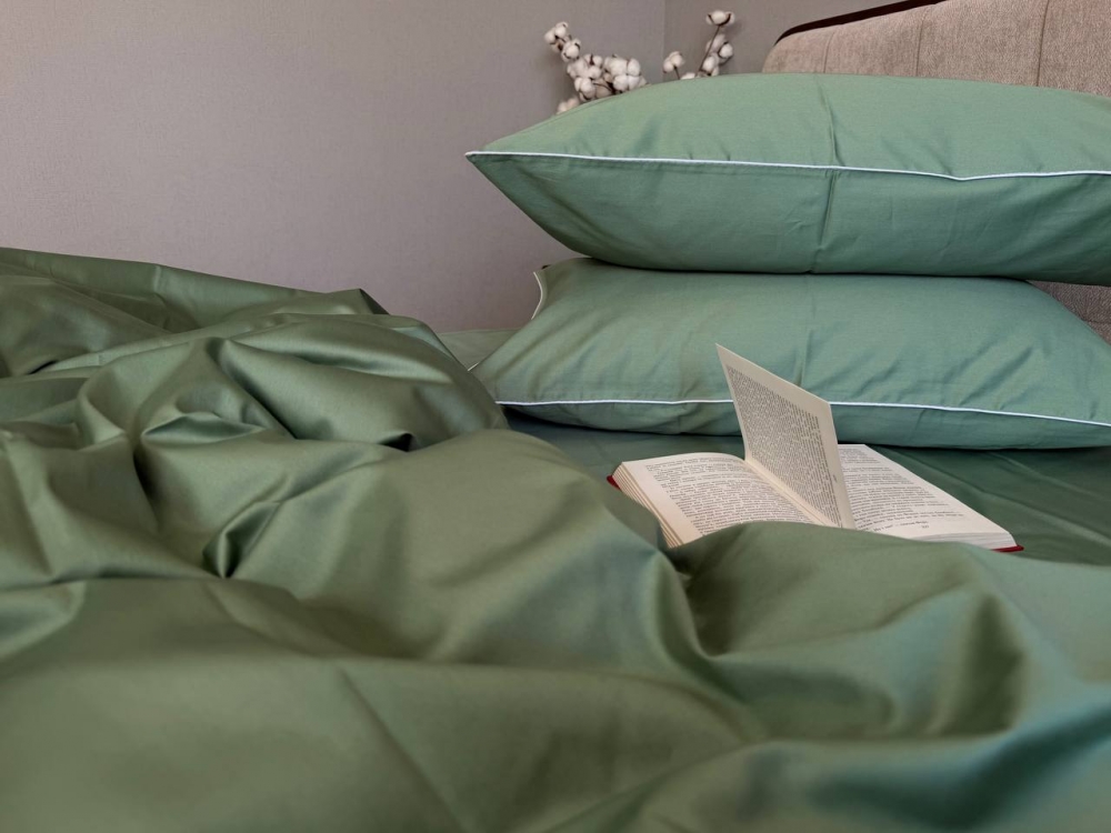 Постільна білизна Паст. зелений SD-5907, сатин LUX нав. з кантом (Сім. на резин.)