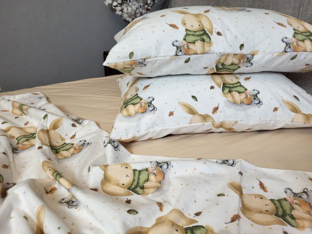 Постільна білизна Вухастики/бежева пастель, Turkish flannel (Двоспальний)