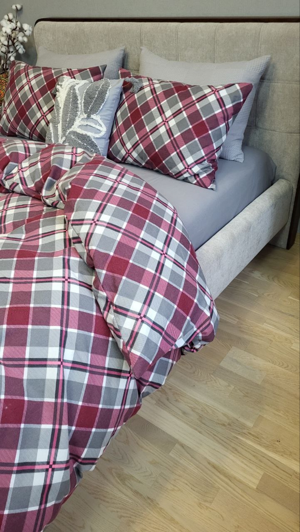 Постільна білизна Крафт бордо/сіра гавань, Turkish flannel (Сім. на резин.) - Зображення 4