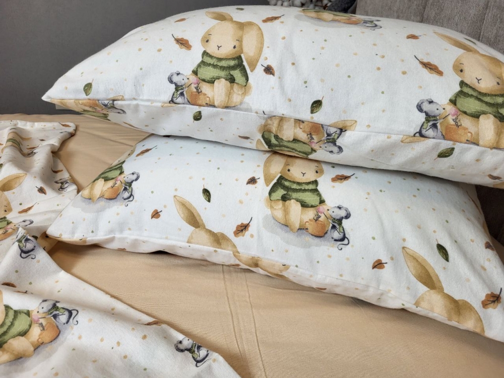 Постільна білизна Вухастики/бежева пастель, Turkish flannel (Двоспальний) - Зображення 4