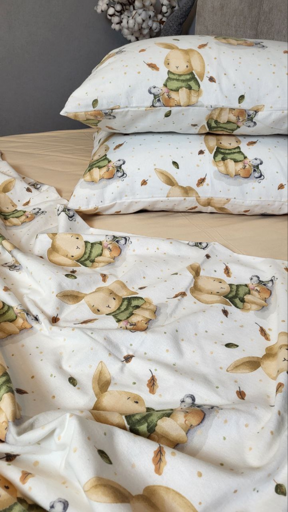 Постільна білизна Вухастики/бежева пастель, Turkish flannel (Полуторний) - Зображення 3