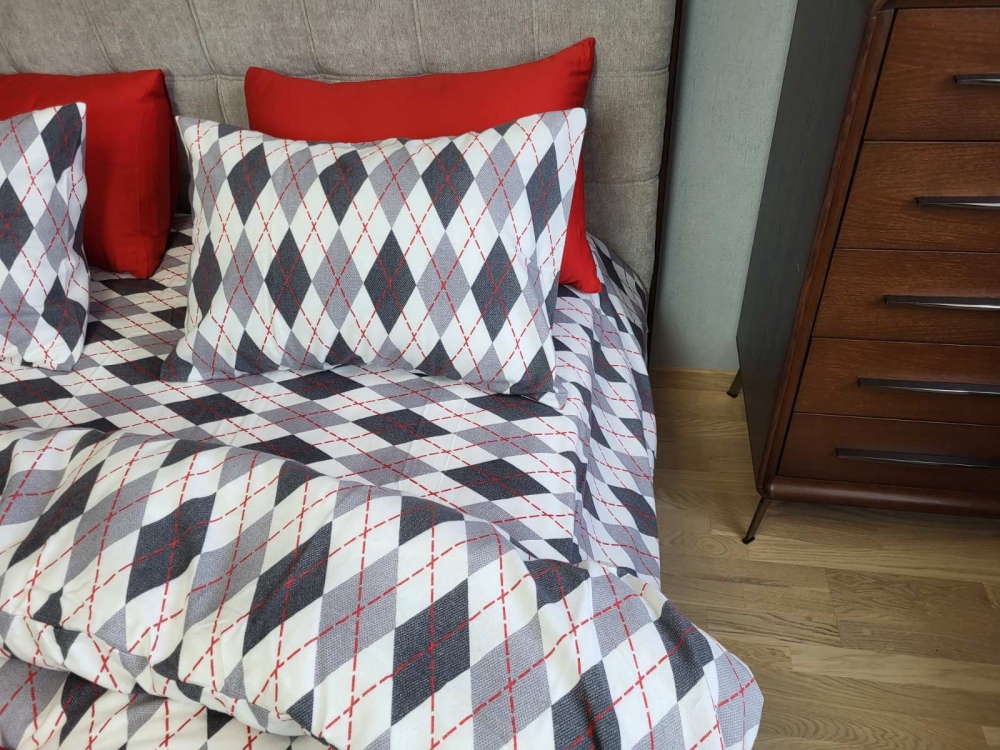 Постільна білизна Ромб сірий, Turkish flannel (Двоспальний)