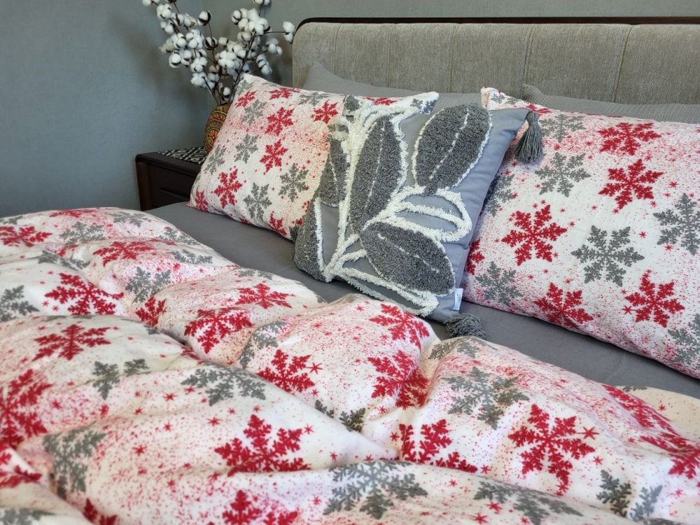 Постільна білизна Сніжинка сіра/сіра гавань, Turkish flannel (Двоспальний) - Зображення 4