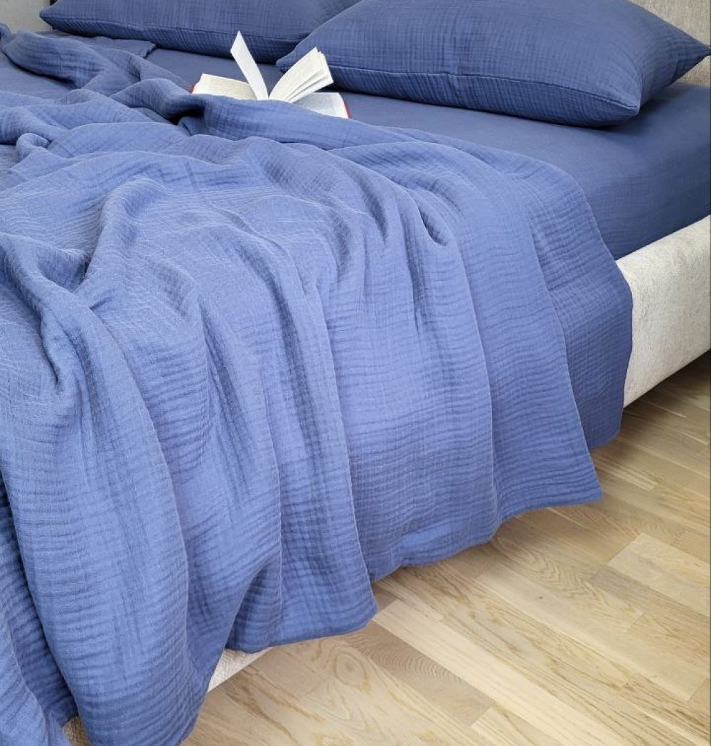 Плед-покривало NAVY BLUE MUSLIN 160×220 см фото