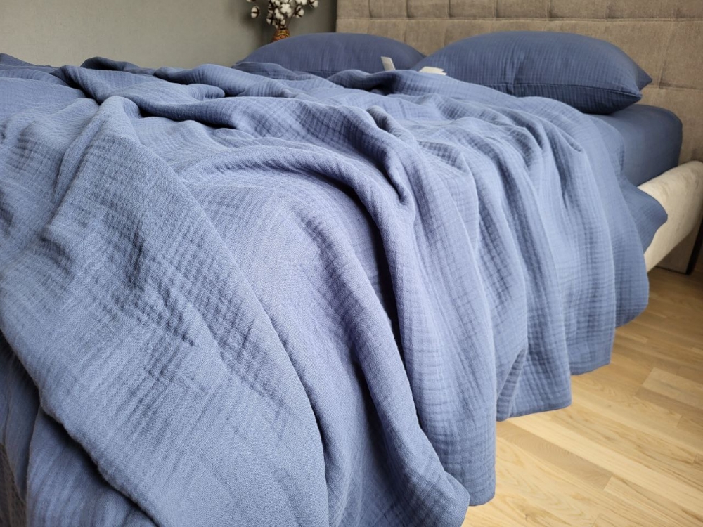 Плед-покрывало NAVY BLUE MUSLIN 200×220 см — изображение 3