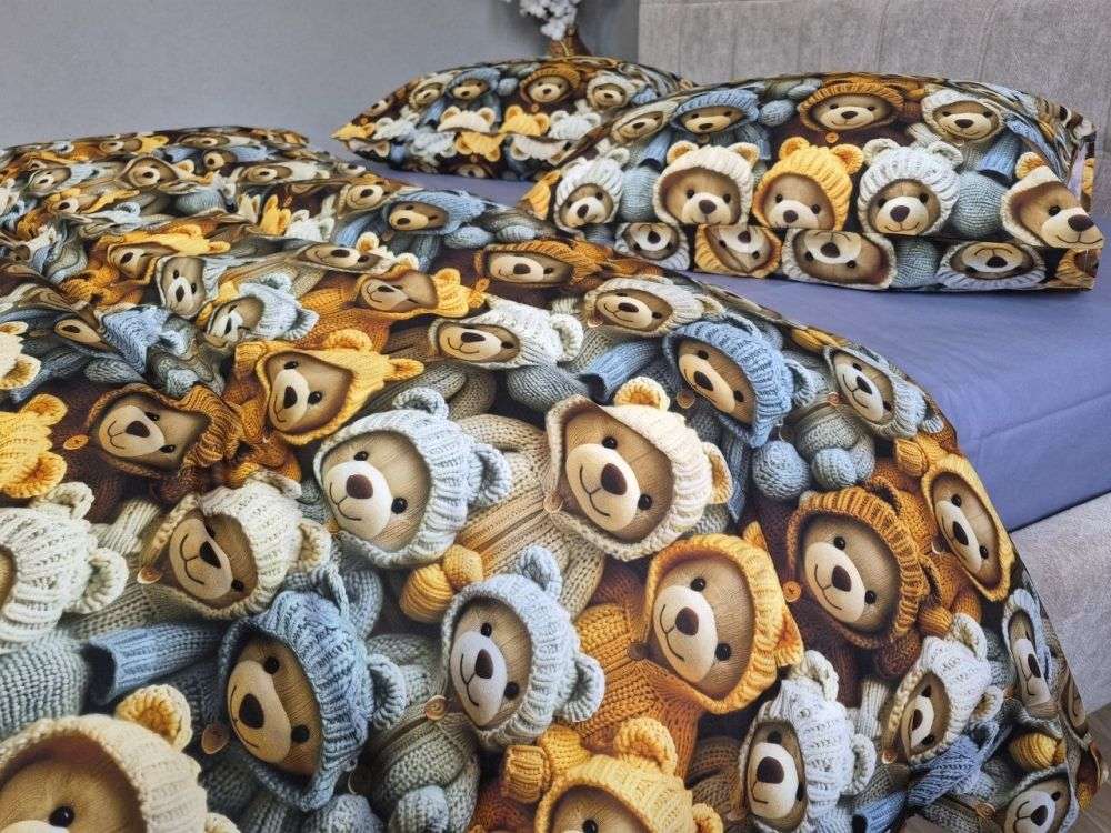 Постільна білизна Стиляги ведмежата / лаванда cotton 5D двоспальна фото
