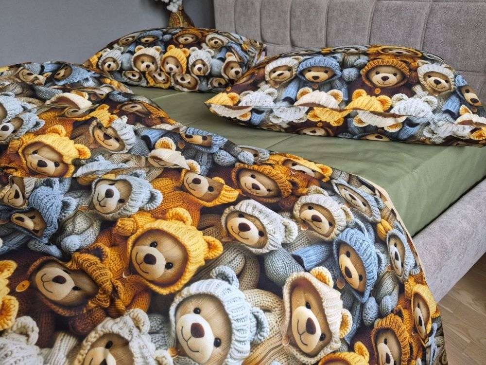 Постільна білизна Стиляги ведмежата / хакі cotton 5D сімейна фото
