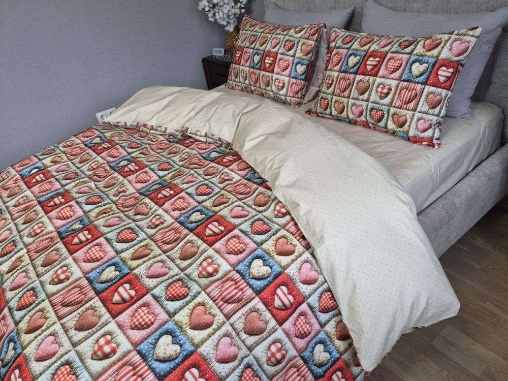 Постільна білизна Кантрі/бежев. горошок cotton 5D євро на резинці - Зображення 4