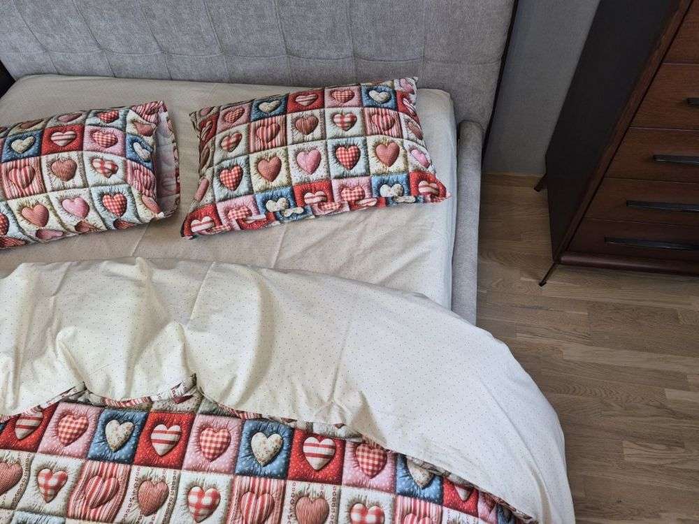 Постільна білизна Кантрі/бежев. горошок cotton 5D євро на резинці - Зображення 3