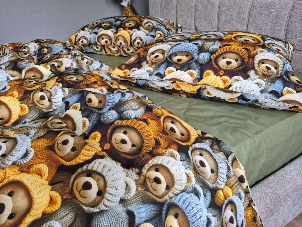 Постільна білизна Стиляги ведмежата / хакі cotton 5D двоспальна на резинці - Зображення 3