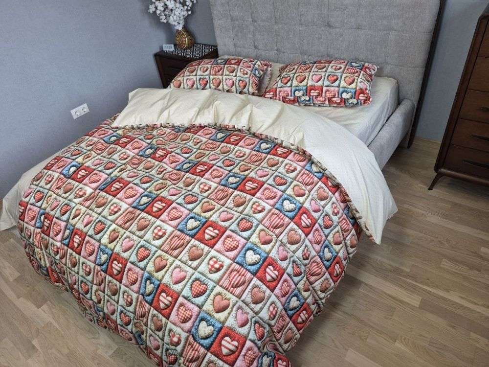 Постільна білизна Кантрі/бежев. горошок cotton 5D євро на резинці - Зображення 2