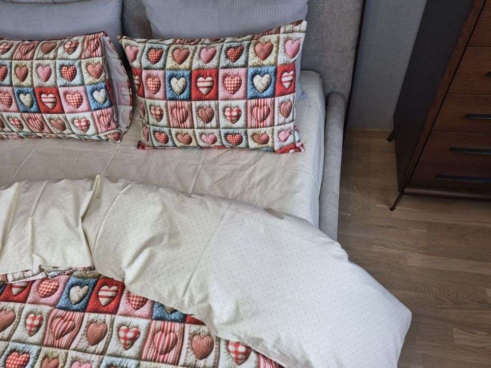 Постільна білизна Кантрі/бежев. горошок cotton 5D євро на резинці - Зображення 6