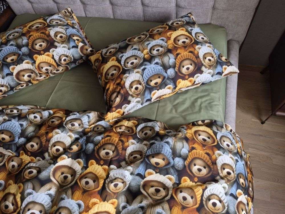 Постільна білизна Стиляги ведмежата / хакі cotton 5D двоспальна на резинці - Зображення 4