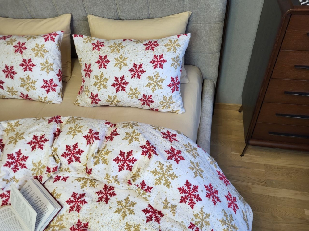 Постільна білизна Сніжинка жовт./бежевий пісок, Turkish flannel (Євро)